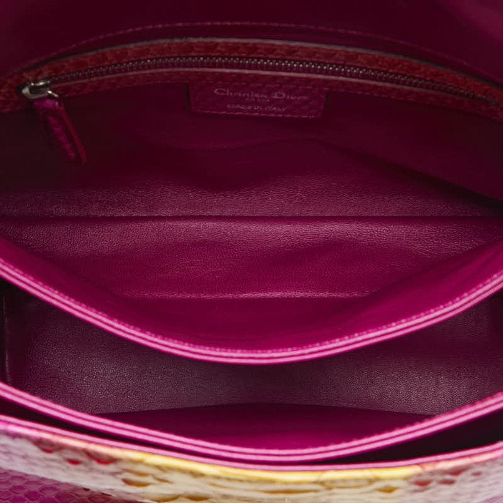 Dior Lock Chain Shoulder Bag Python Leather Pink … - image 5